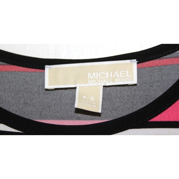 Michael Kors Women's Multi Stripe Pink Black Red Flounce Hem Knit Dress Size S - Picture 3 of 6